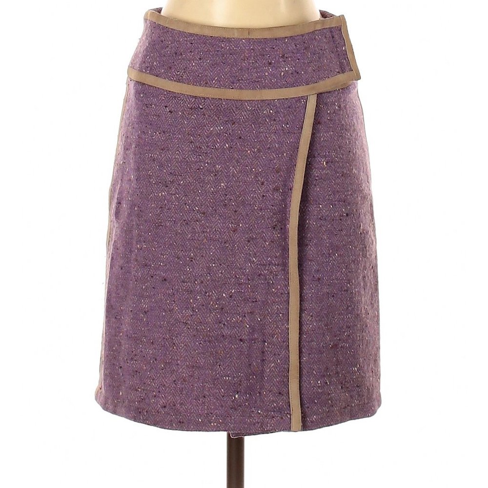 Barbara Bui Lilac Wool Skirt with Suede Trim